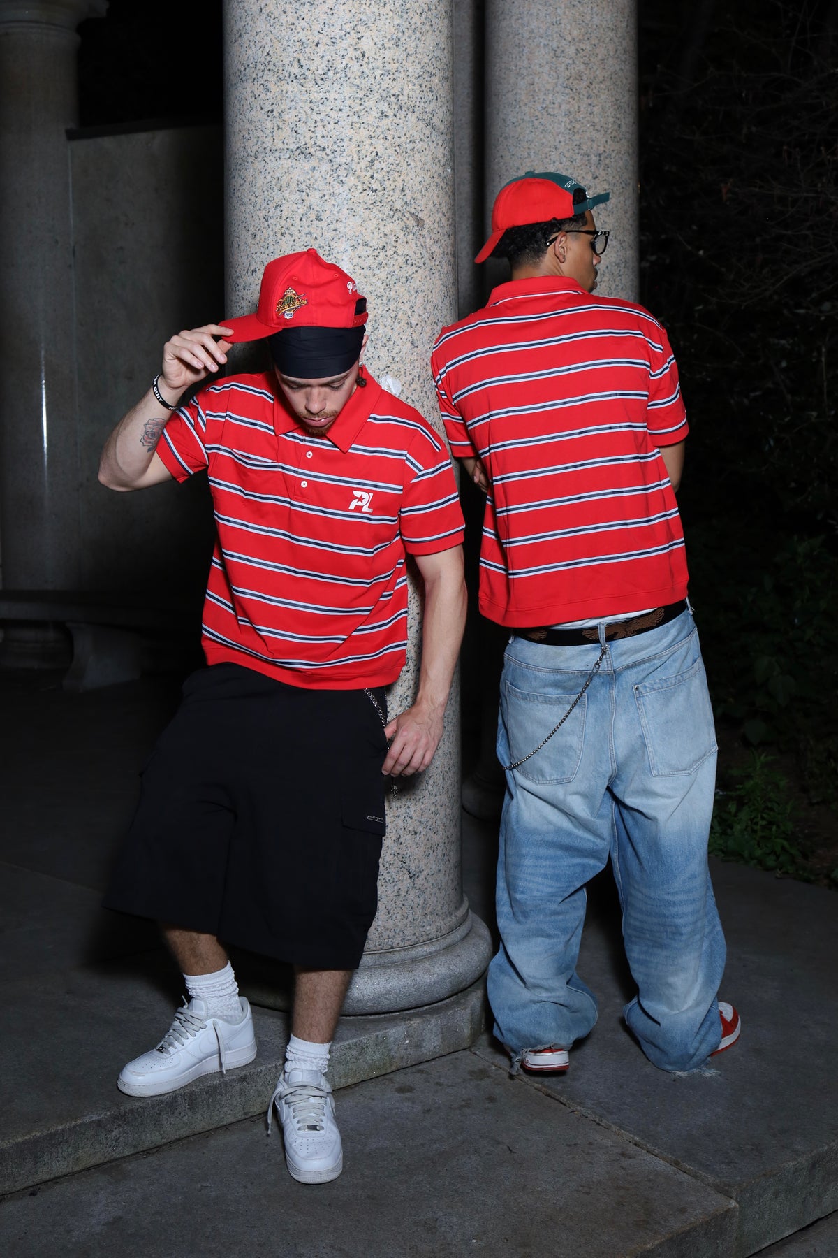 Striped polo shirt - red/grey/navyblue