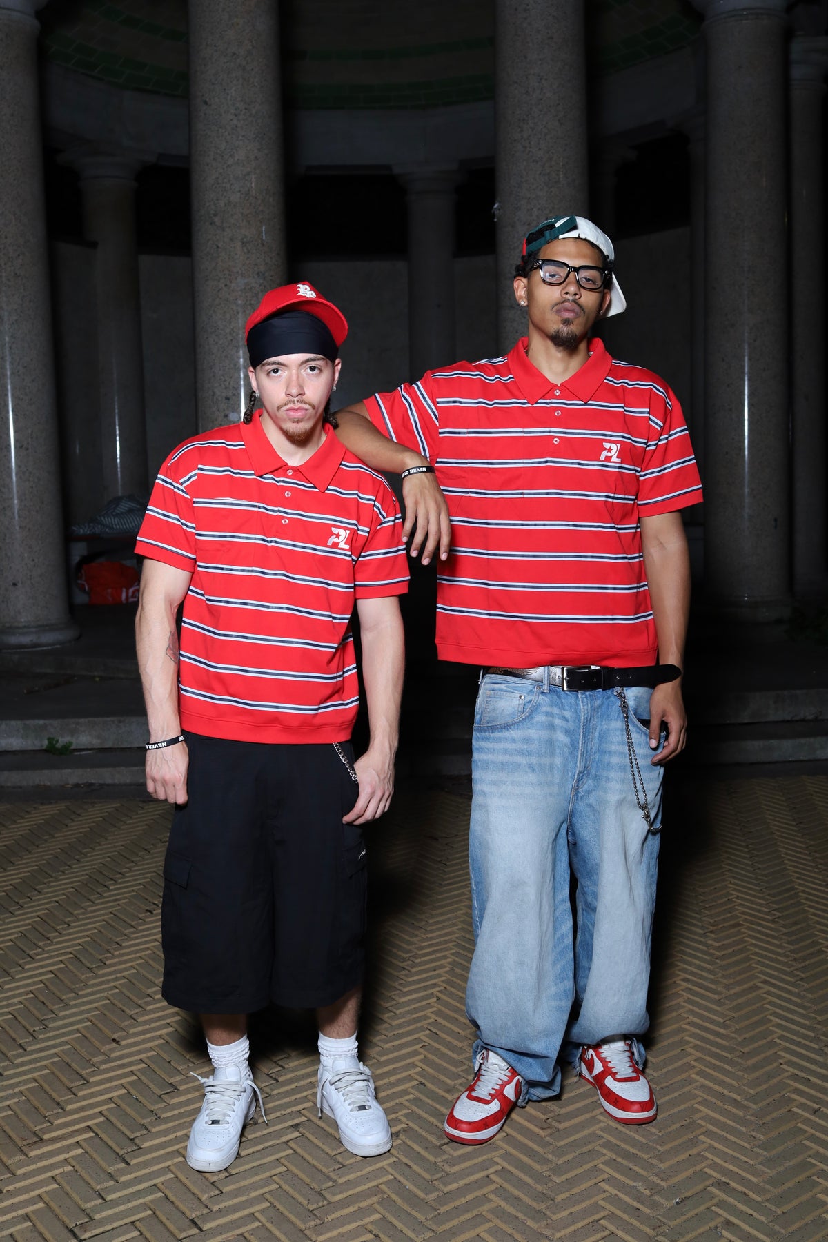 Striped polo shirt - red/grey/navyblue