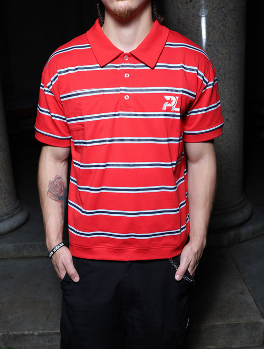 Striped polo shirt - red/grey/navyblue