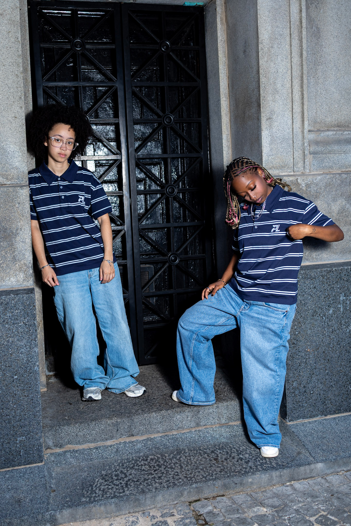 Striped polo shirt - navyblue/grey