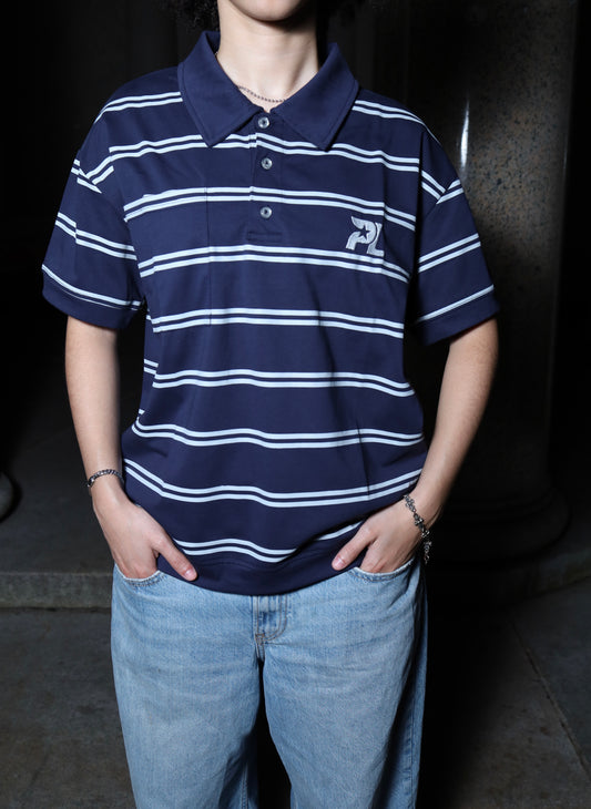 Striped polo shirt - navyblue/grey